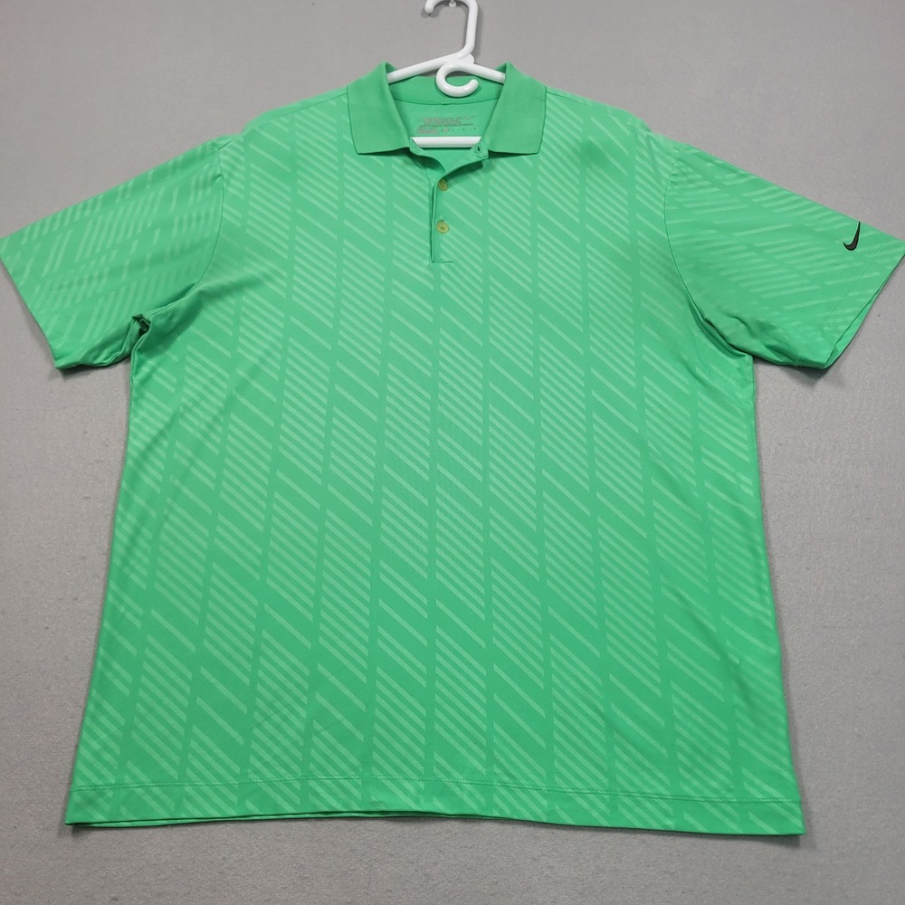 Nike Golf Mens Tour Performance Dri-Fit Polo Shirt Green Stripe Large 542175-338